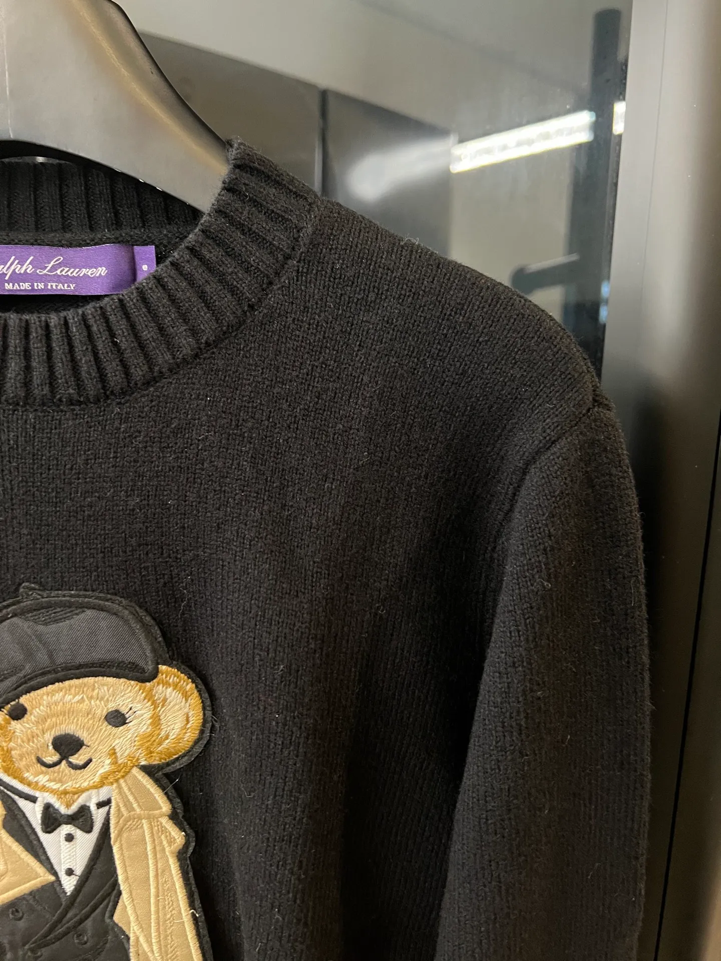 P430 [Next day] Rah Lauren/Raph classic bear wool round neck pullover sweater (black) High-end customized wool blended yarn fabric 90% wool 10% cashmere material, skin-friendly, delicate, soft and comfortable, one-piece back-shoulder gathers Size: s m l Detailed size can be found in Figure 9